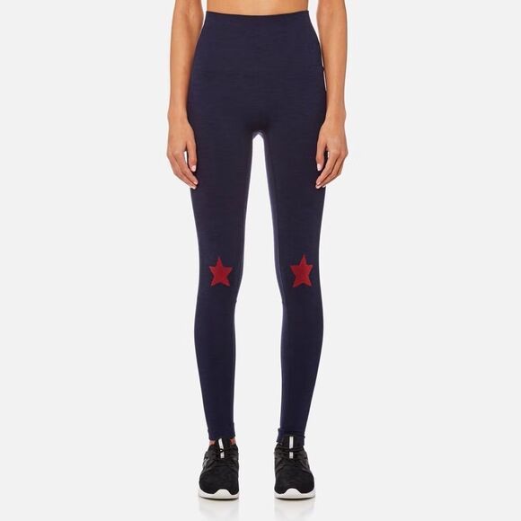 LNDR Pants - LNDR navy blue leggings with red stars on knees and calves SIZE XS/S